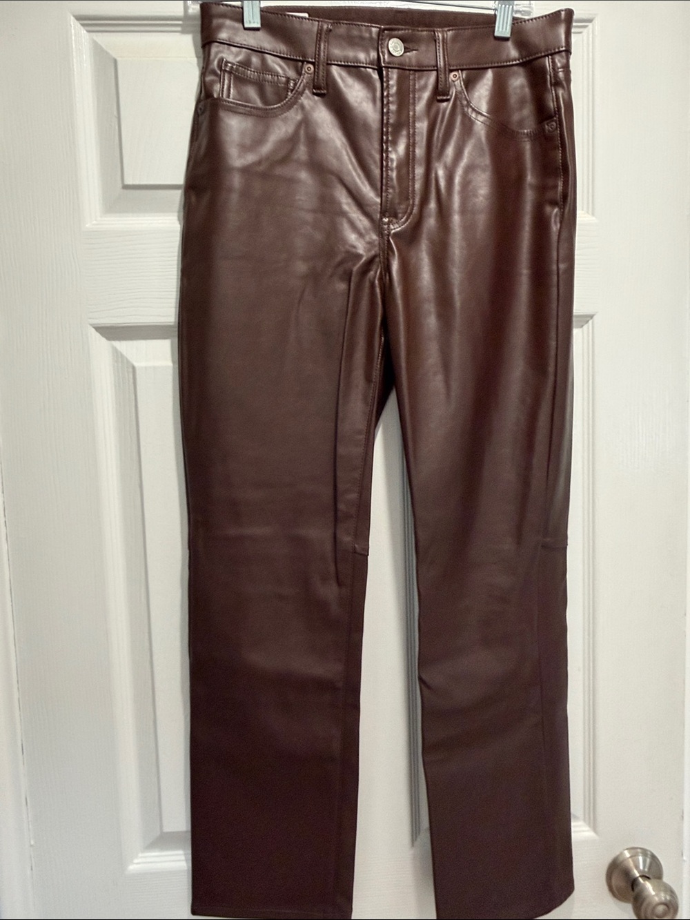 Gap Brown Leather Vintage Slim High Rise Pants; Womens 8 regular